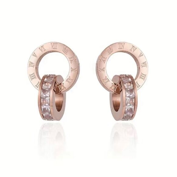✨🆕✨ Elegant Chic ROSEGOLD Roman Numerals Titanium Steel Stud Earrings ✨ - Picture 5 of 13